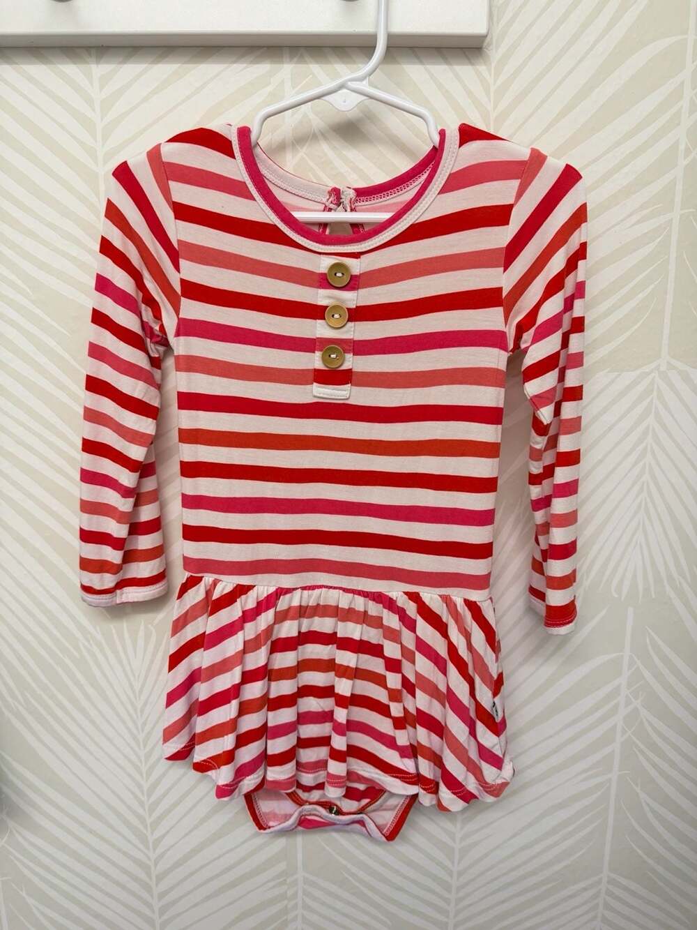 Little Bum Bums Stripe Twirl Bodysuit Dress Size 2T Pink Red Bamboo